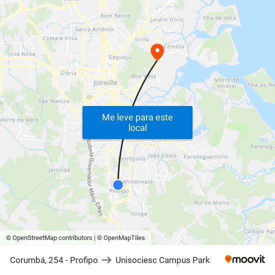Corumbá, 254 - Profipo to Unisociesc Campus Park map