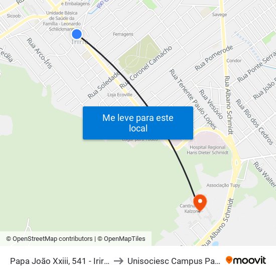 Papa João Xxiii, 541 - Iririu to Unisociesc Campus Park map