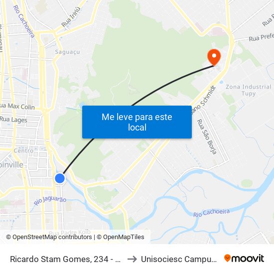 Ricardo Stam Gomes, 234 - Joinville to Unisociesc Campus Park map