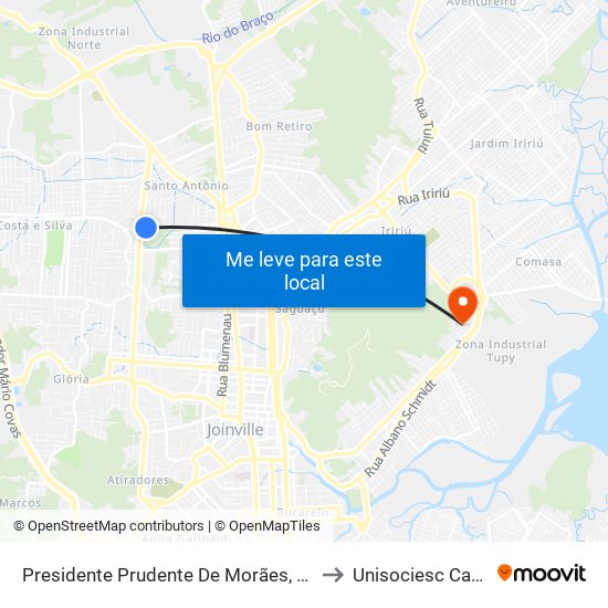 Presidente Prudente De Morães, 1306 - Santo Antônio to Unisociesc Campus Park map