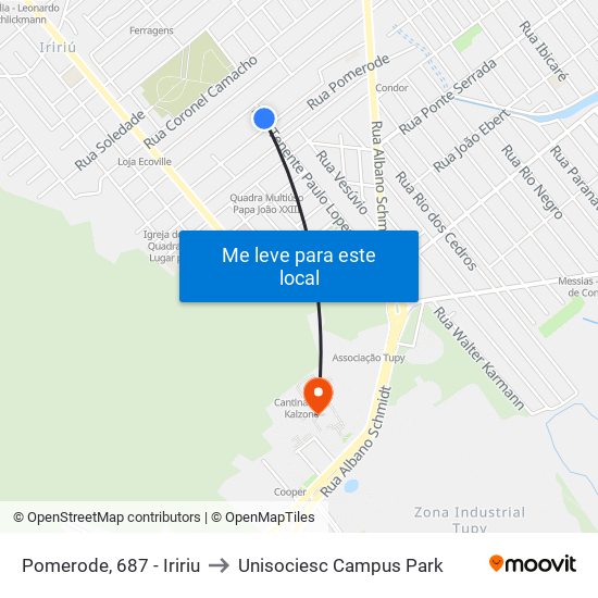 Pomerode, 687 - Iririu to Unisociesc Campus Park map