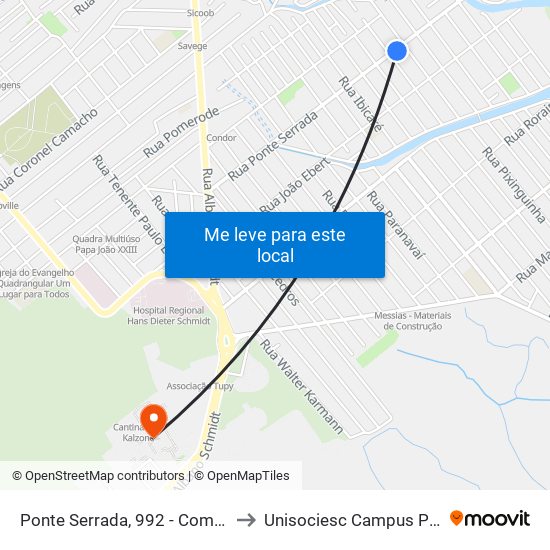 Ponte Serrada, 992 - Comasa to Unisociesc Campus Park map