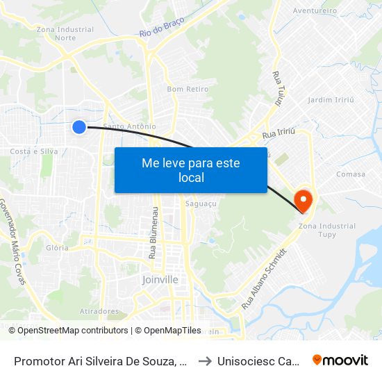 Promotor Ari Silveira De Souza, 547 - Costa E Silva to Unisociesc Campus Park map