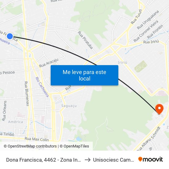 Dona Francisca, 4462 - Zona Industrial Norte to Unisociesc Campus Park map