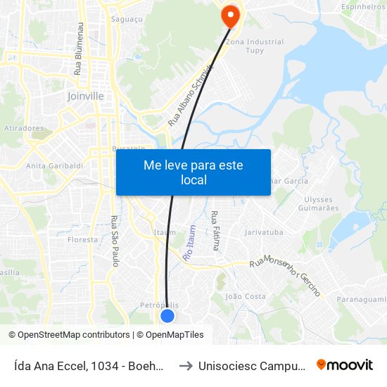 Ída Ana Eccel, 1034 - Boehmerwald to Unisociesc Campus Park map