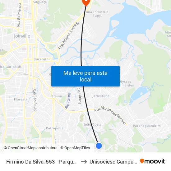Firmino Da Silva, 553 - Parque Guaraní to Unisociesc Campus Park map