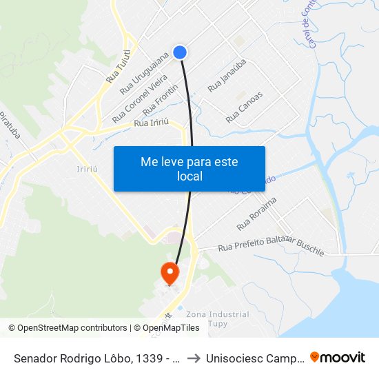 Senador Rodrigo Lôbo, 1339 - Jardim Iririú to Unisociesc Campus Park map