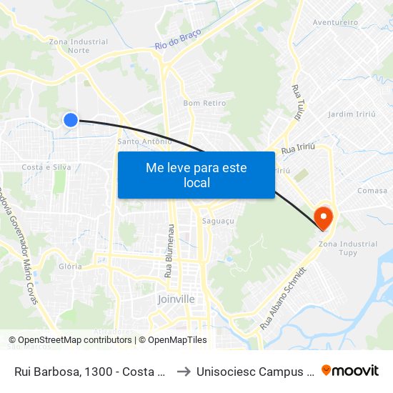 Rui Barbosa, 1300 - Costa E Silva to Unisociesc Campus Park map