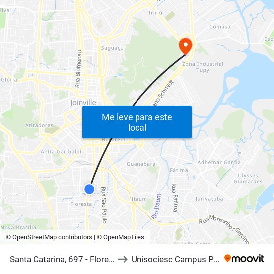 Santa Catarina, 697 - Floresta to Unisociesc Campus Park map