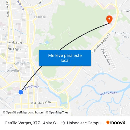 Getúlio Vargas, 377 - Anita Garibaldi to Unisociesc Campus Park map