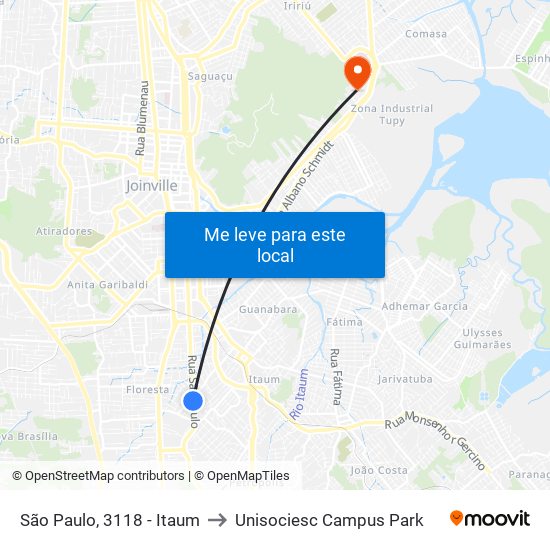 São Paulo, 3118 - Itaum to Unisociesc Campus Park map