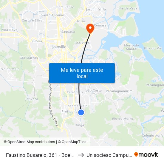 Faustino Busarelo, 361 - Boehmerwald to Unisociesc Campus Park map