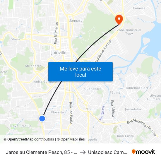 Jaroslau Clemente Pesch, 85 - Nova Brasília to Unisociesc Campus Park map