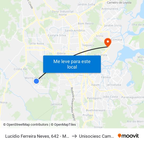 Lucídio Ferreira Neves, 642 - Morro Do Meio to Unisociesc Campus Park map