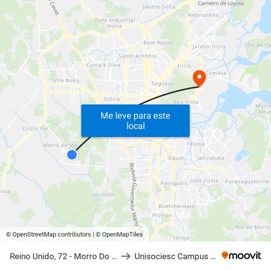 Reino Unido, 72 - Morro Do Meio to Unisociesc Campus Park map