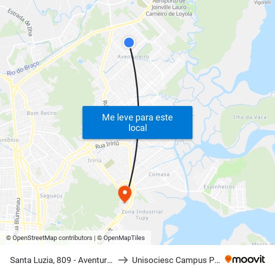 Santa Luzia, 809 - Aventureiro to Unisociesc Campus Park map