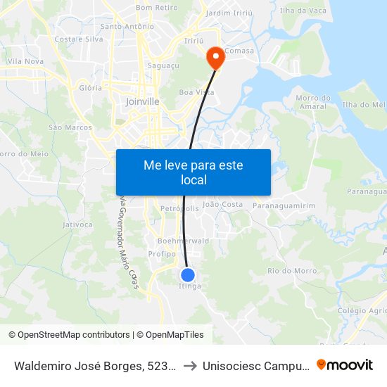 Waldemiro José Borges, 5231 - Itinga to Unisociesc Campus Park map