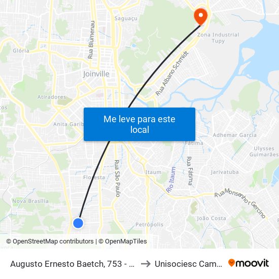 Augusto Ernesto Baetch, 753 - Santa Catarina to Unisociesc Campus Park map