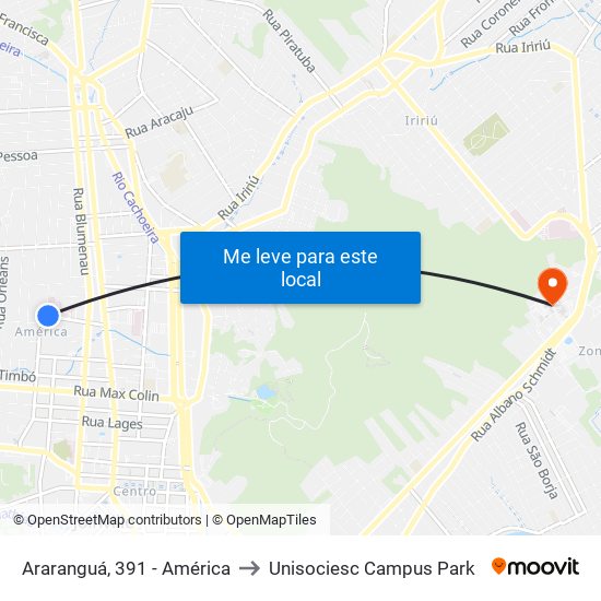 Araranguá, 391 - América to Unisociesc Campus Park map