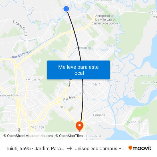 Tuiuti, 5595 - Jardim Paraiso to Unisociesc Campus Park map