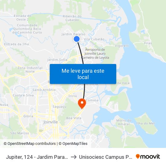 Jupiter, 124 - Jardim Paraiso to Unisociesc Campus Park map