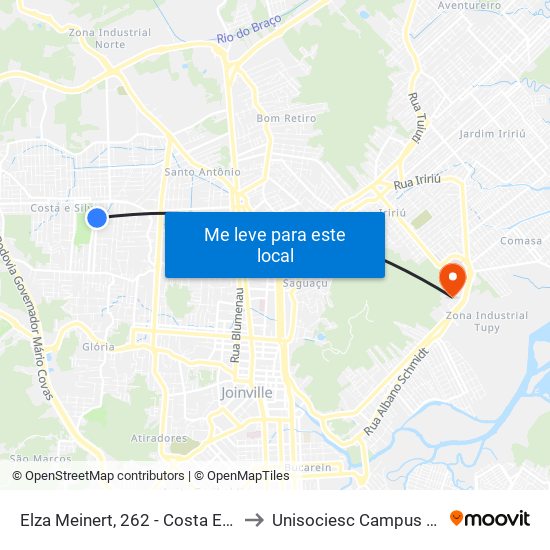 Elza Meinert, 262 - Costa E Silva to Unisociesc Campus Park map