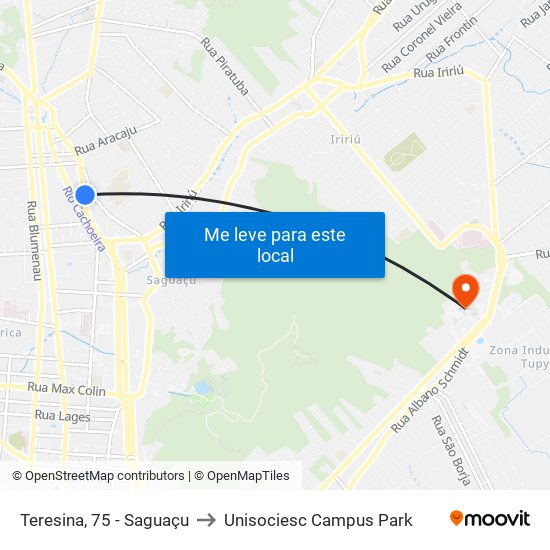 Teresina, 75 - Saguaçu to Unisociesc Campus Park map