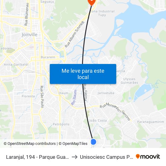Laranjal, 194 - Parque Guarani to Unisociesc Campus Park map