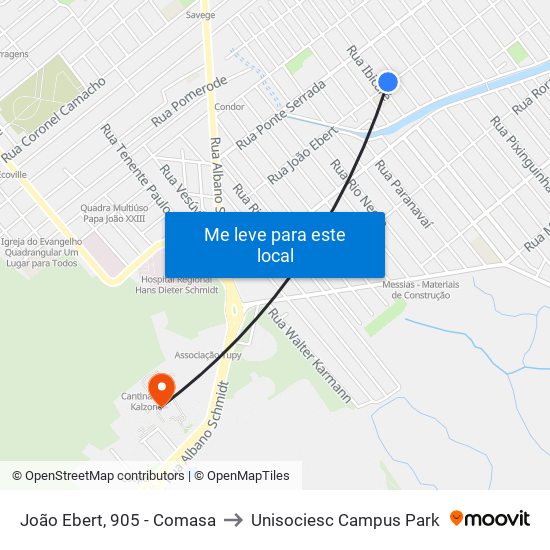 João Ebert, 905 - Comasa to Unisociesc Campus Park map