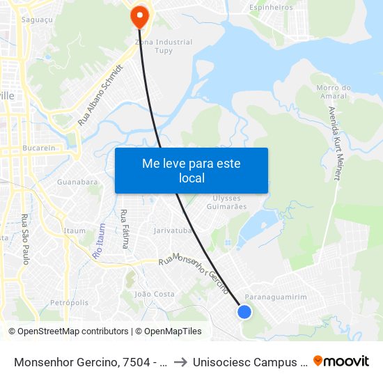 Monsenhor Gercino, 7504 - Itaum to Unisociesc Campus Park map