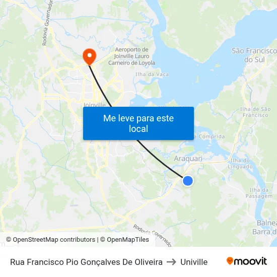 Rua Francisco Pio Gonçalves De Oliveira to Univille map