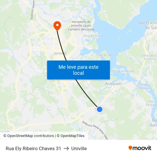 Rua Ely Ribeiro Chaves 31 to Univille map