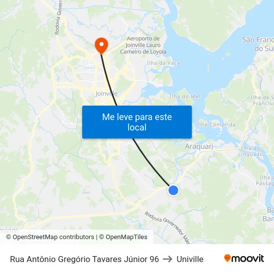 Rua Antônio Gregório Tavares Júnior 96 to Univille map