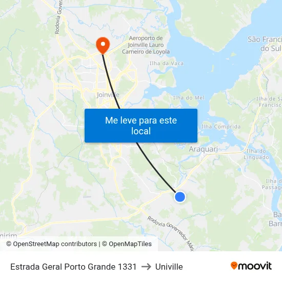 Estrada Geral Porto Grande 1331 to Univille map