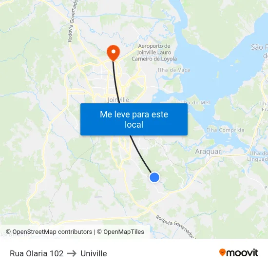 Rua Olaria 102 to Univille map