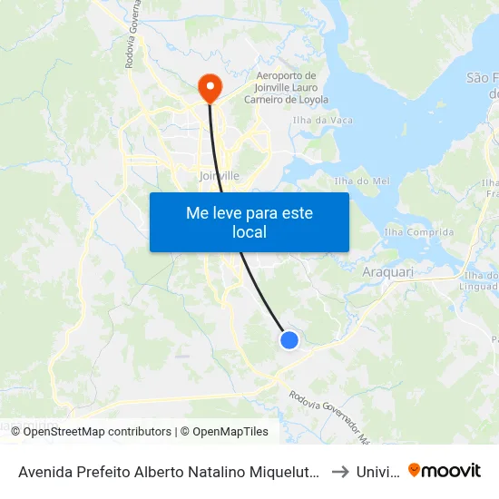 Avenida Prefeito Alberto Natalino Miquelute 6850 to Univille map