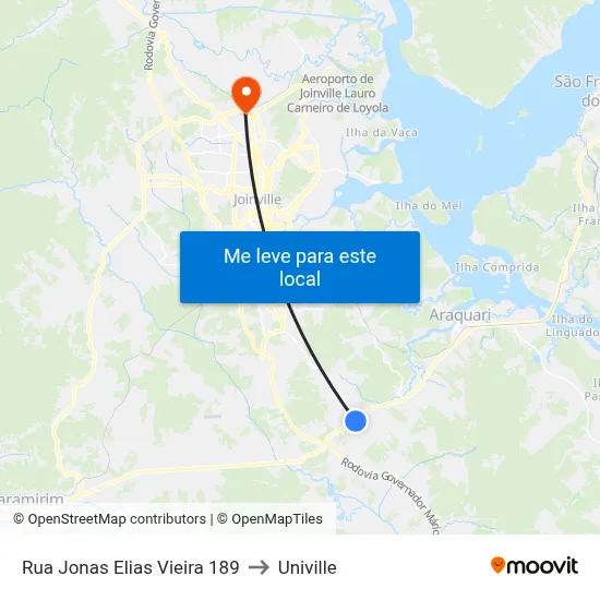 Rua Jonas Elias Vieira 189 to Univille map
