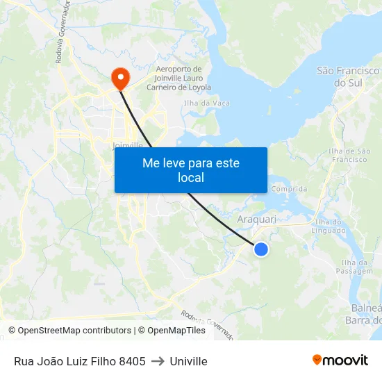 Rua João Luiz Filho 8405 to Univille map