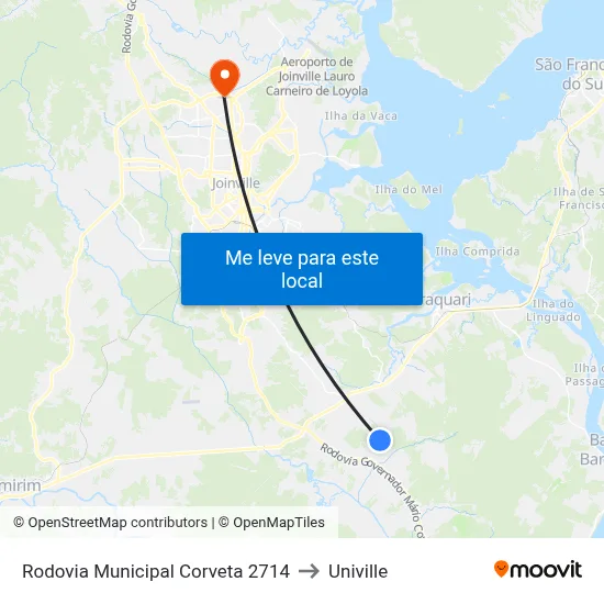 Rodovia Municipal Corveta 2714 to Univille map