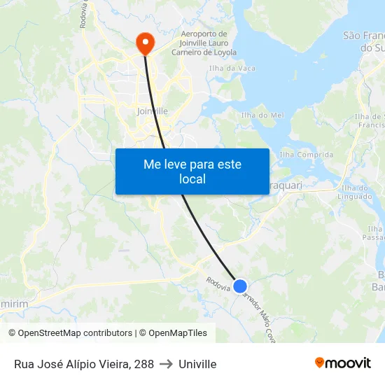 Rua José Alípio Vieira, 288 to Univille map