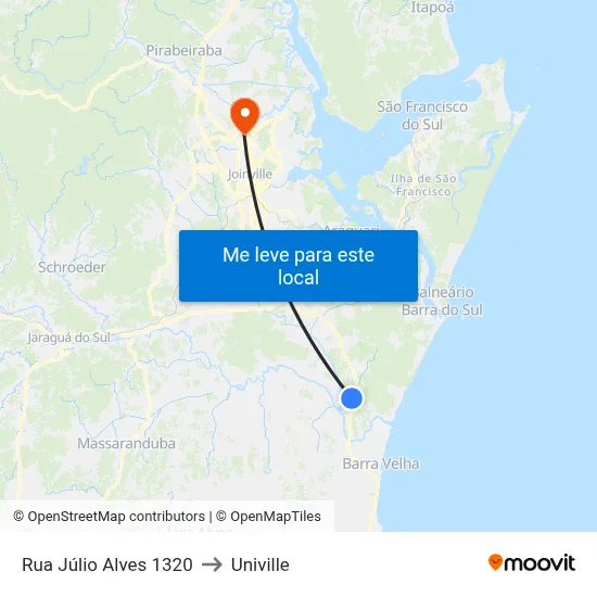 Rua Júlio Alves 1320 to Univille map