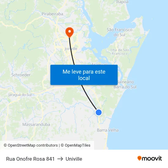 Rua Onofre Rosa 841 to Univille map