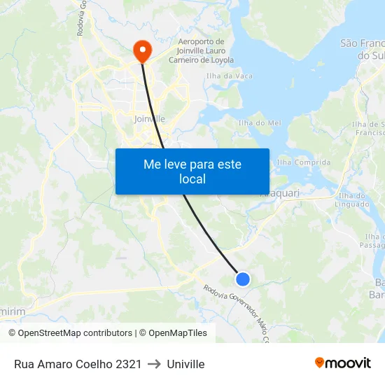 Rua Amaro Coelho 2321 to Univille map
