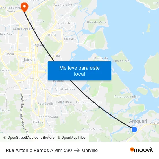 Rua Antônio Ramos Alvim 590 to Univille map