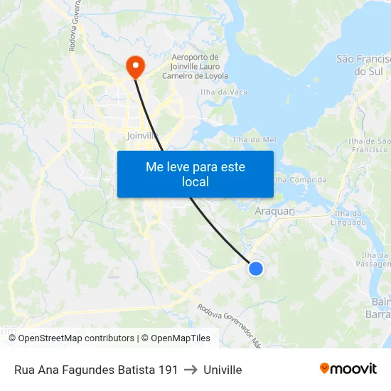 Rua Ana Fagundes Batista 191 to Univille map