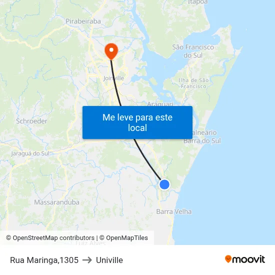 Rua Maringa,1305 to Univille map