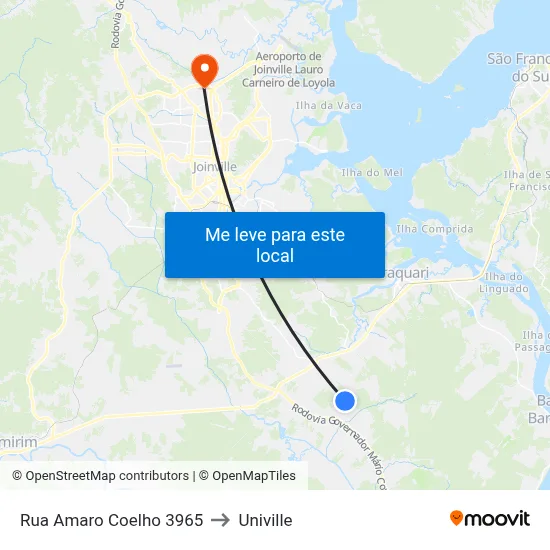 Rua Amaro Coelho 3965 to Univille map
