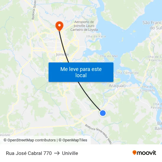 Rua José Cabral 770 to Univille map