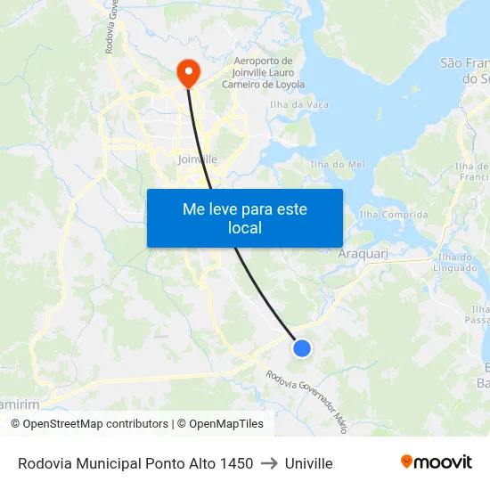 Rodovia Municipal Ponto Alto 1450 to Univille map