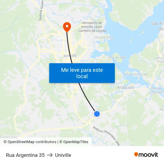 Rua Argentina 35 to Univille map